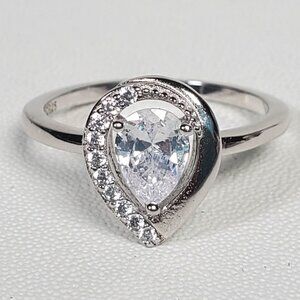 Sterling Silver Pear-Shaped Halo Ring (Size 6.75 - 7)